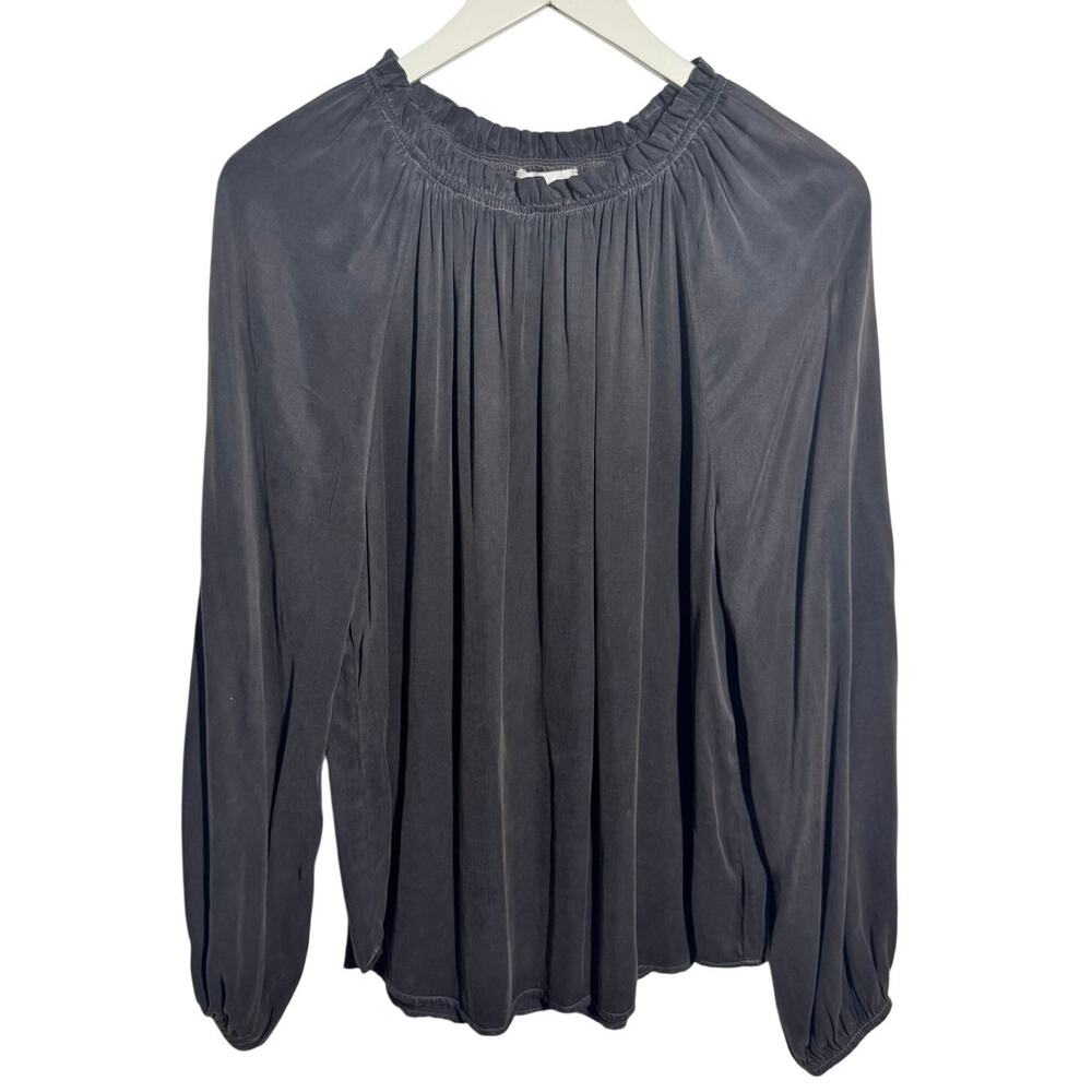 Bella Dahl Raglan Sleeve Shirred Neck Top Women M Gray Quite Luxury Minimal Work